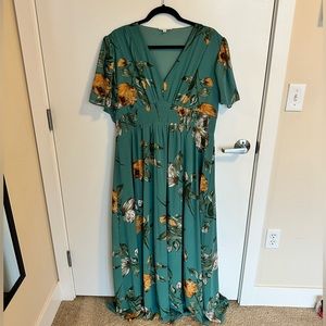 Baltic Born | New 3X Green Floral Maxi Dress - Flowy & Flattering